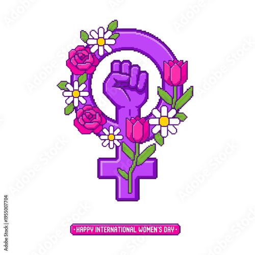 Feminist Symbol with Flowers and Fist.