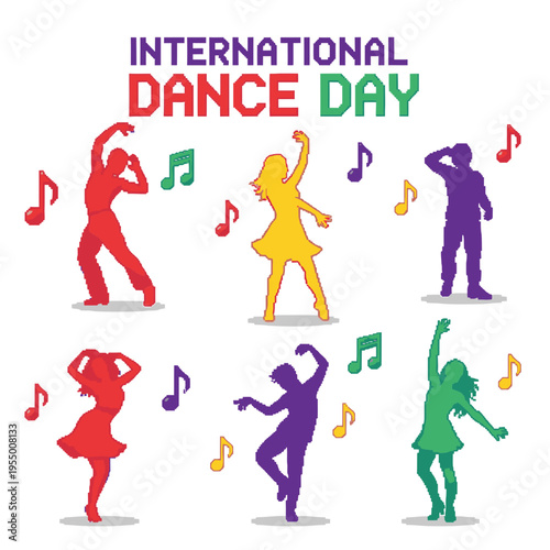 People dancing in various poses colorful.