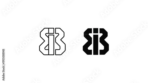 Two contrasting stylized abstract geometric logo designs with different color schemes