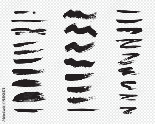Black hand drawn paint brush strokes and artistic ink lines collection