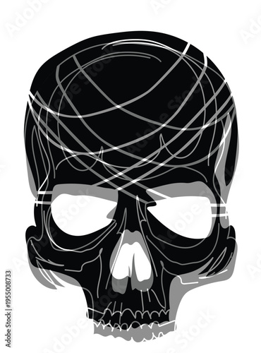 3D black skull hand drawn isolated on the white background. vector illustration. 