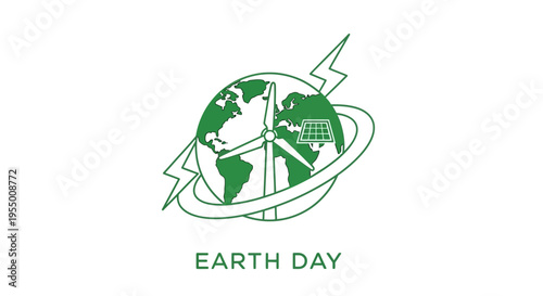 Earth Day Green Globe Icon Illustration.