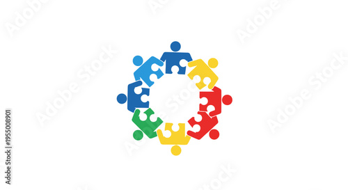 Diverse people forming a circle together.