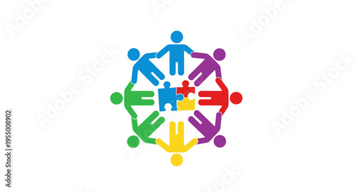Diverse people holding hands in circle.