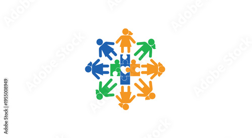 Diverse people holding puzzle pieces together.