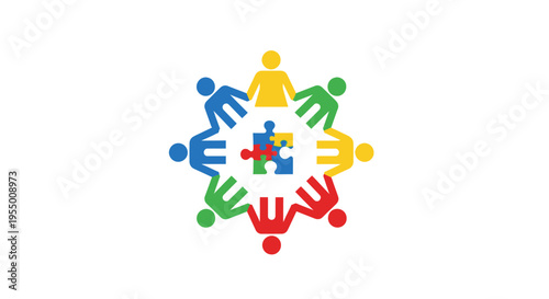 Diverse people holding puzzle pieces together.