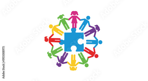 Diverse people holding puzzle pieces together.