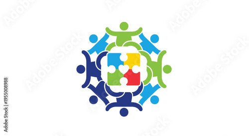 Diverse people holding puzzle pieces together.