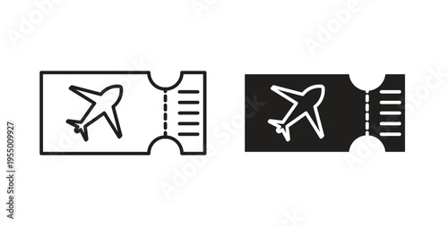 Airline ticket icon set different line and flat style collection.
