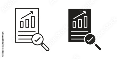 Analytics report icon set different line and flat style collection.