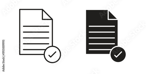 Approved document icon set different line and flat style collection.