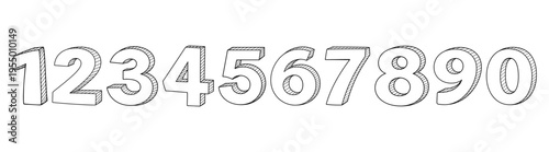 Hand drawn vector numbers set, rough black ink digits from zero to nine, sketch style grunge numeric typography collection for design, poster, logo, education on transparent background