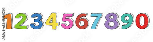 Hand drawn vector numbers set, rough black ink digits from zero to nine, sketch style grunge numeric typography collection for design, poster, logo, education on transparent background