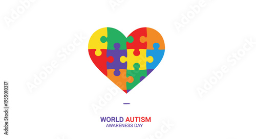 Autism Awareness Colorful Puzzle Heart Symbol.