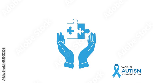 Autism awareness blue ribbon symbol.