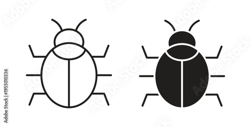 Bug icon set different line and flat style collection.