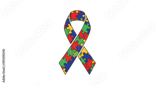 Autism awareness colorful puzzle ribbon symbol.