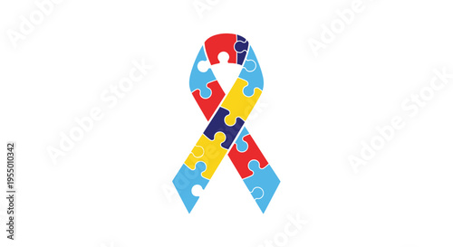 Autism awareness colorful puzzle ribbon symbol.
