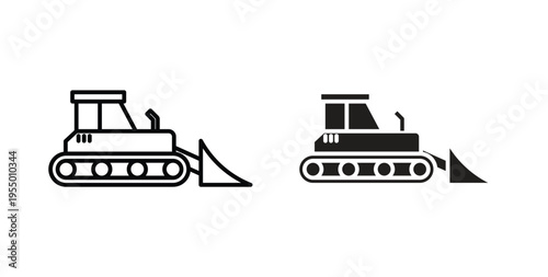 Bulldozer icon set different line and flat style collection.