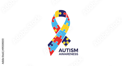 Autism awareness colorful puzzle ribbon symbol.