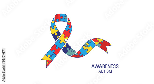 Autism awareness colorful puzzle ribbon symbol.