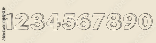 Hand drawn vector numbers set, rough black ink digits from zero to nine, sketch style grunge numeric typography collection for design, poster, logo, education 