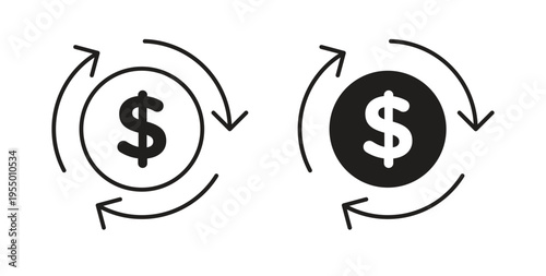Cash flow icon set different line and flat style collection.