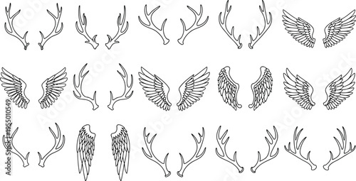 Antlers and wings: fantasy and nature elements with elements can be used