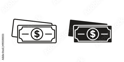 Cash icon set different line and flat style collection.