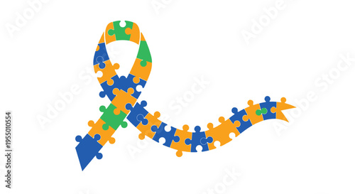 Autism Awareness Ribbon Puzzle Pieces.