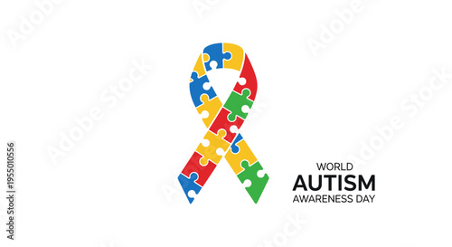 Autism Awareness Ribbon Puzzle Pieces.