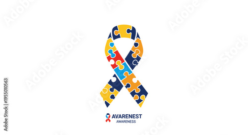 Autism Awareness Ribbon Puzzle Pieces.