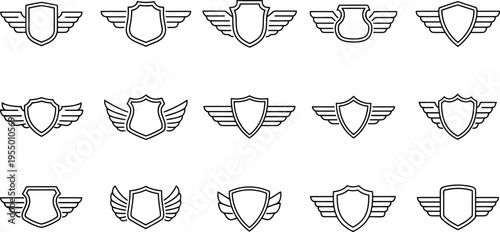 Shield emblems with wings: heraldic badge icons with suitable for emblems