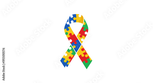 Autism Awareness Ribbon Puzzle Pieces Symbol.