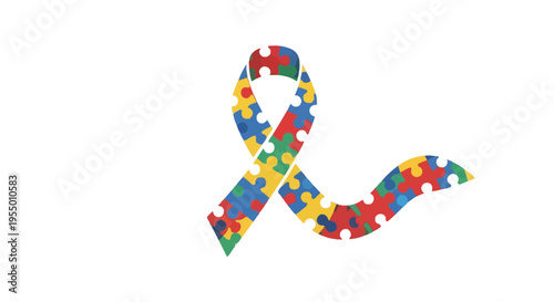 Autism awareness ribbon puzzle pieces symbol.