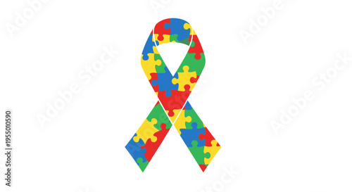 Autism Awareness Ribbon Puzzle Pieces.