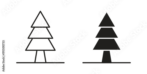 Christmas tree icon set different line and flat style collection.