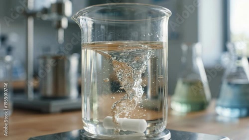 Wallpaper Mural Eco friendly solvents green chemistry beaker vortex mixing clear liquid with magnetic stir bar laboratory stirring tablet dissolving creating bubbly Torontodigital.ca