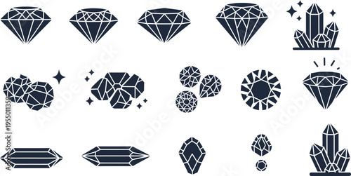 Collection of Dark Blue Crystal and Diamond Icons gemstone jewel