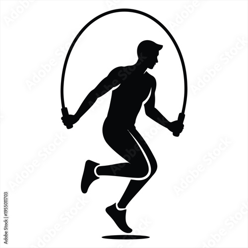 Silhouette of an athletic person vigorously jumping rope in motion, captured in profile for health and activity themes.