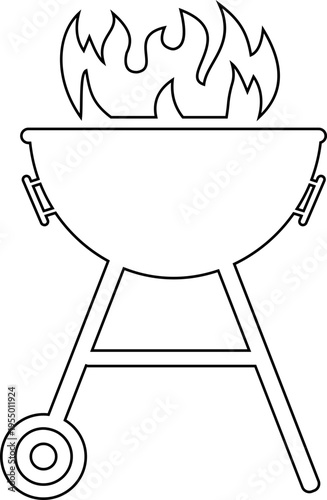 BBQ grill icon with barbecue equipment, charcoal grill, cooking tools and outdoor grilling symbols, barbecue food preparation icons in solid and outline style vector isolated on transparent background