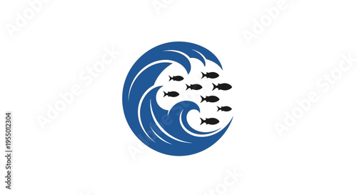 Fish Swimming in Ocean Waves Blue.