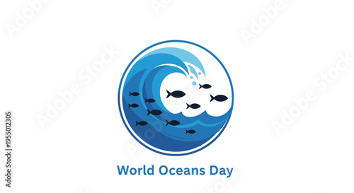 Fish Swimming in Ocean Wave Circle.