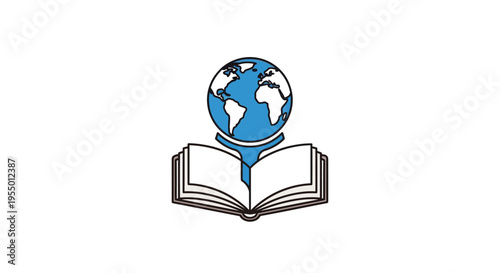 Globe on open book education symbol.