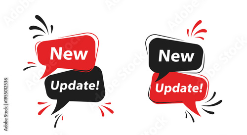 New update speech bubbles with red and black colors exploding