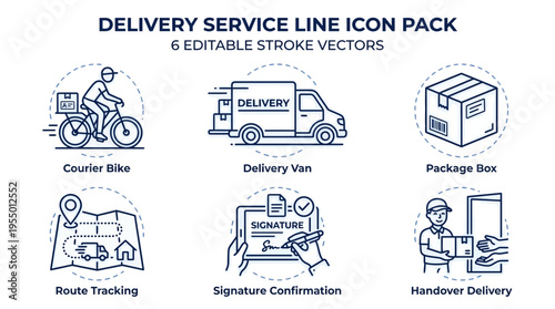 Infographic illustration of various logistics and transportation icons on a clean white background with blue graphics.