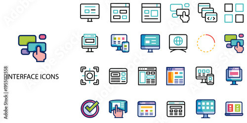 Interface simple concept 24 color icons set .Vector illustration.