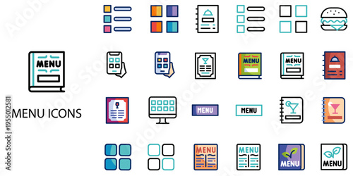 Menu simple concept 24 color icons set .Vector illustration.
