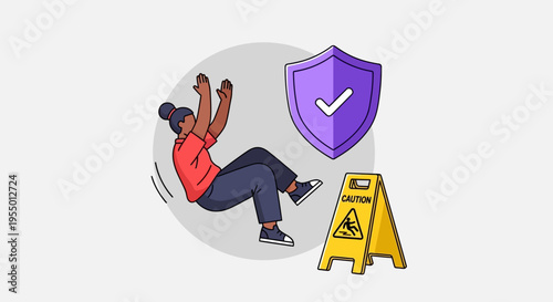 Person exercising with shield and caution sign nearby outdoors safely