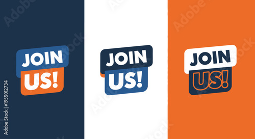 A modern advertisement design featuring bold join us text on colorful squares